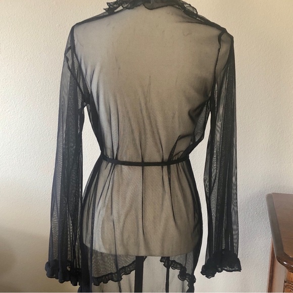 In Bloom by Jonquil Sheer Chiffon Wrap Robe, Black, XS-S - Picture 3 of 9